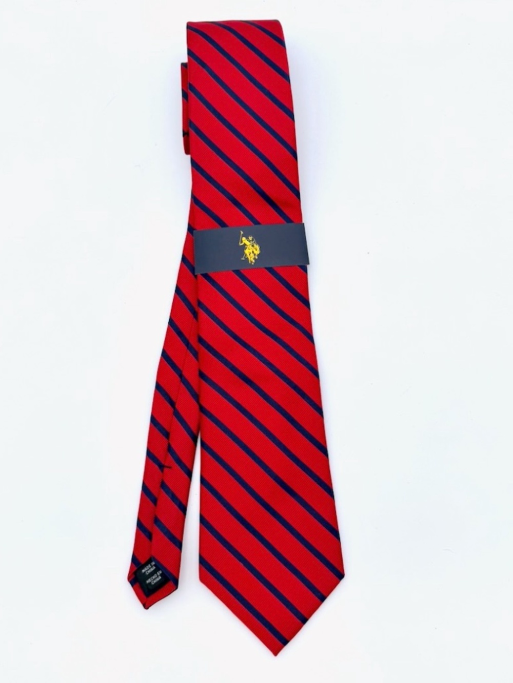 US Polo Assn Mens Tie Red Navy Blue Diagonal Stripe 100% Silk Classic NWT
